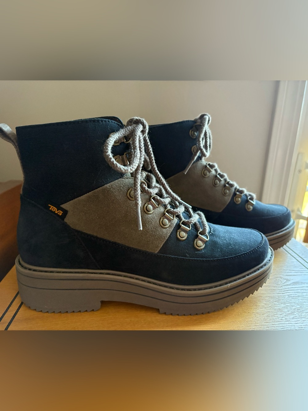Teva Midform Patchwork Black and Gray Lace-Up Ankle Boots